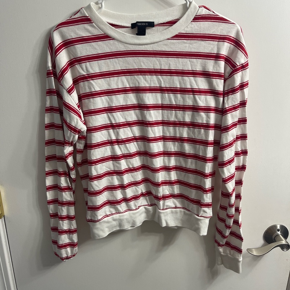 Red and White Striped Long Sleeve Shirt